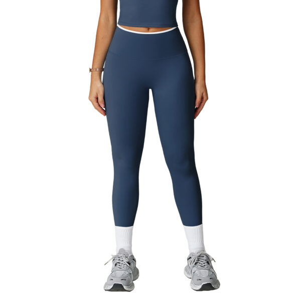 Nude-Feel Yoga Pants High-Waist Contrasting Color Quick-Dry Trousers - Image 8