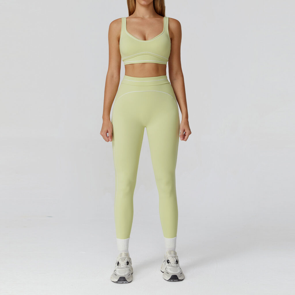 Contrast-color Brushed Yoga Set With Dual Shoulder Straps