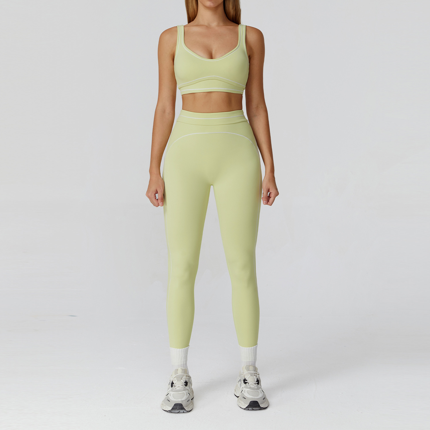 Contrast-color Brushed Yoga Set With Dual Shoulder Straps - Image 3