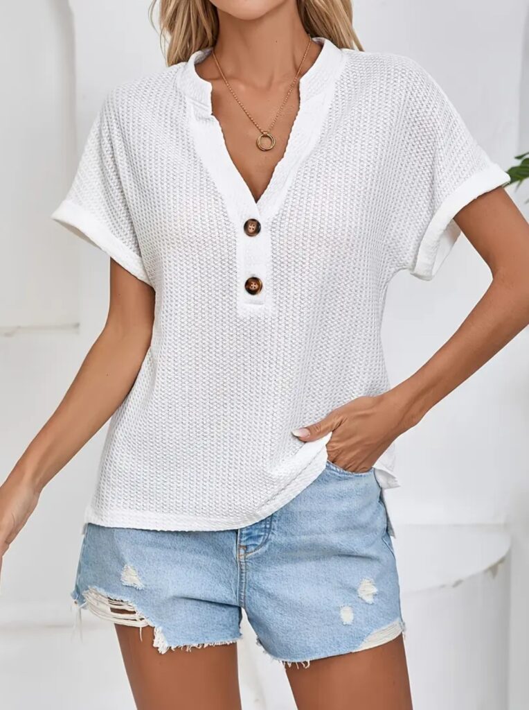 Women's Fashion Waffle-Weave Button-Up Top