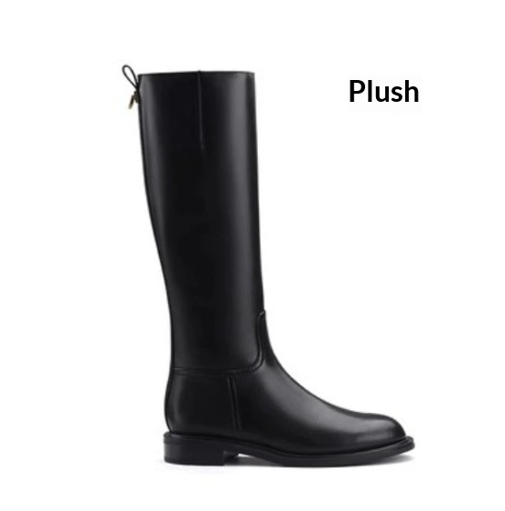 Knee-high Fleece-lined Round-toe Low-heeled With Side Zippers Womens High-rise Riding Boots - Image 19