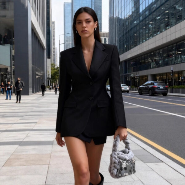 Autumn Winter Womens Versatile Single-Breasted V-Neck Long-Sleeve Blazer