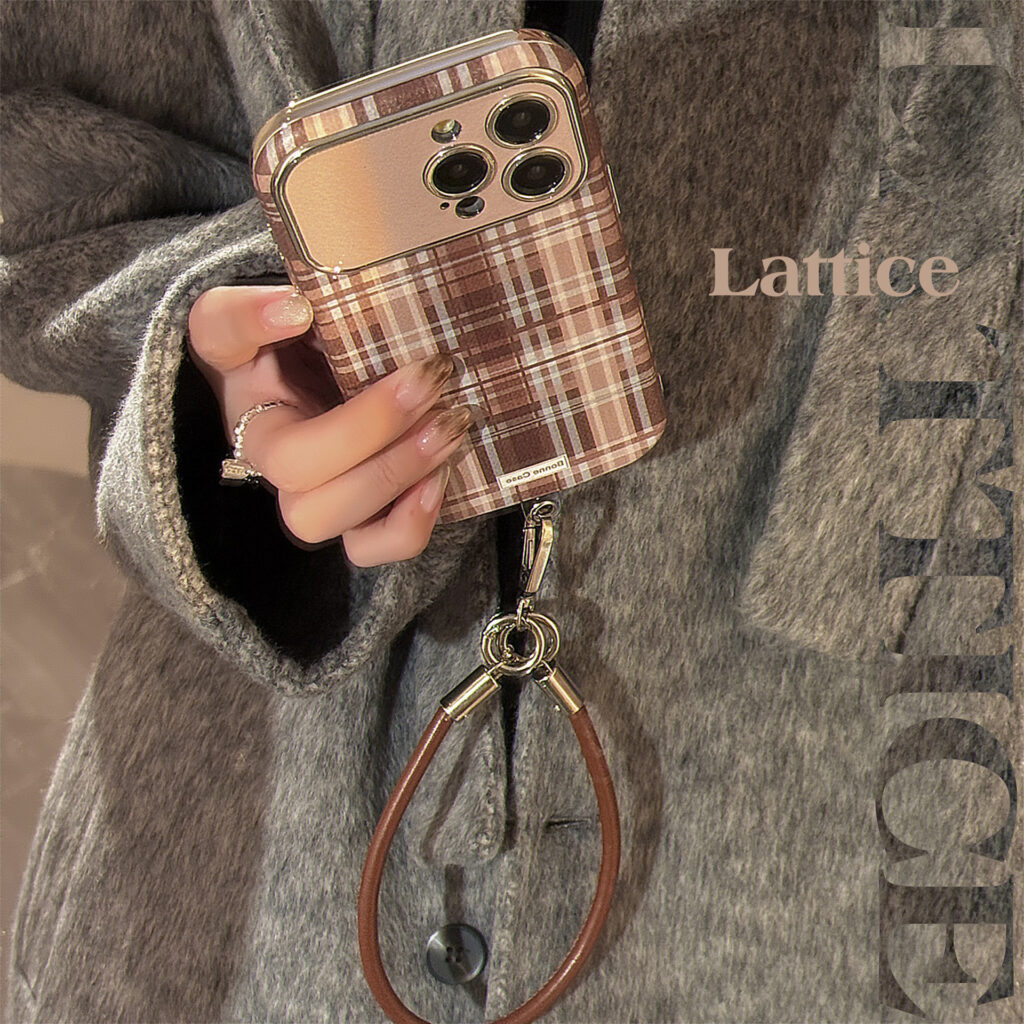 Brown Plaid Phone Case With A Drop-proof Lanyard