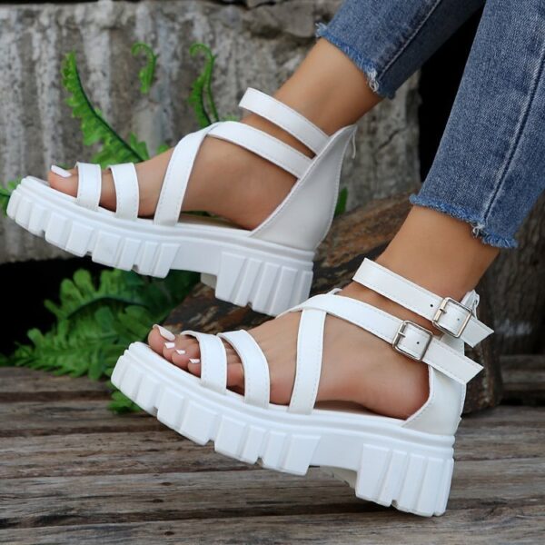 Platform All-match Hollowed-out Mid-heel Strappy Sandals - Image 1