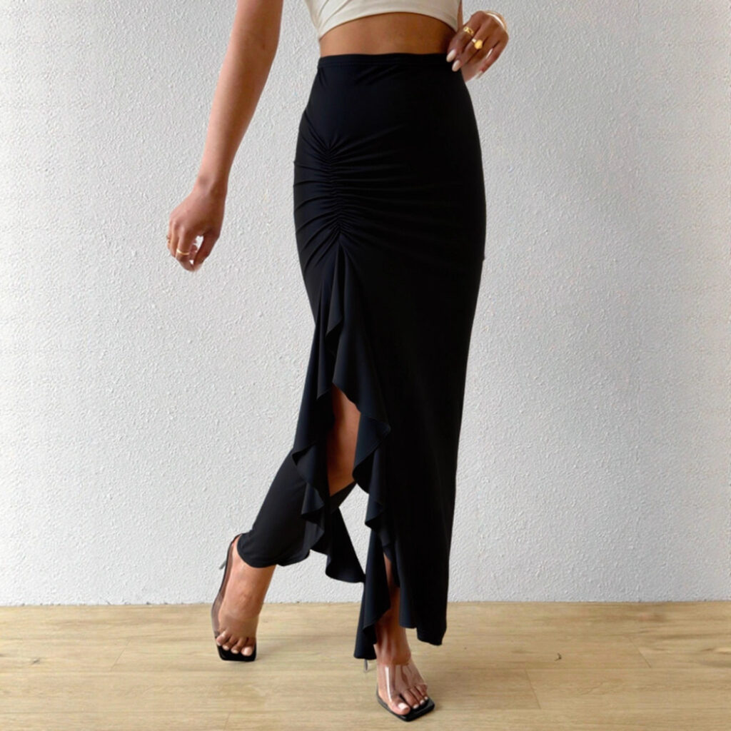Irregular Ruffle-Patchwork High-Waist Skirt