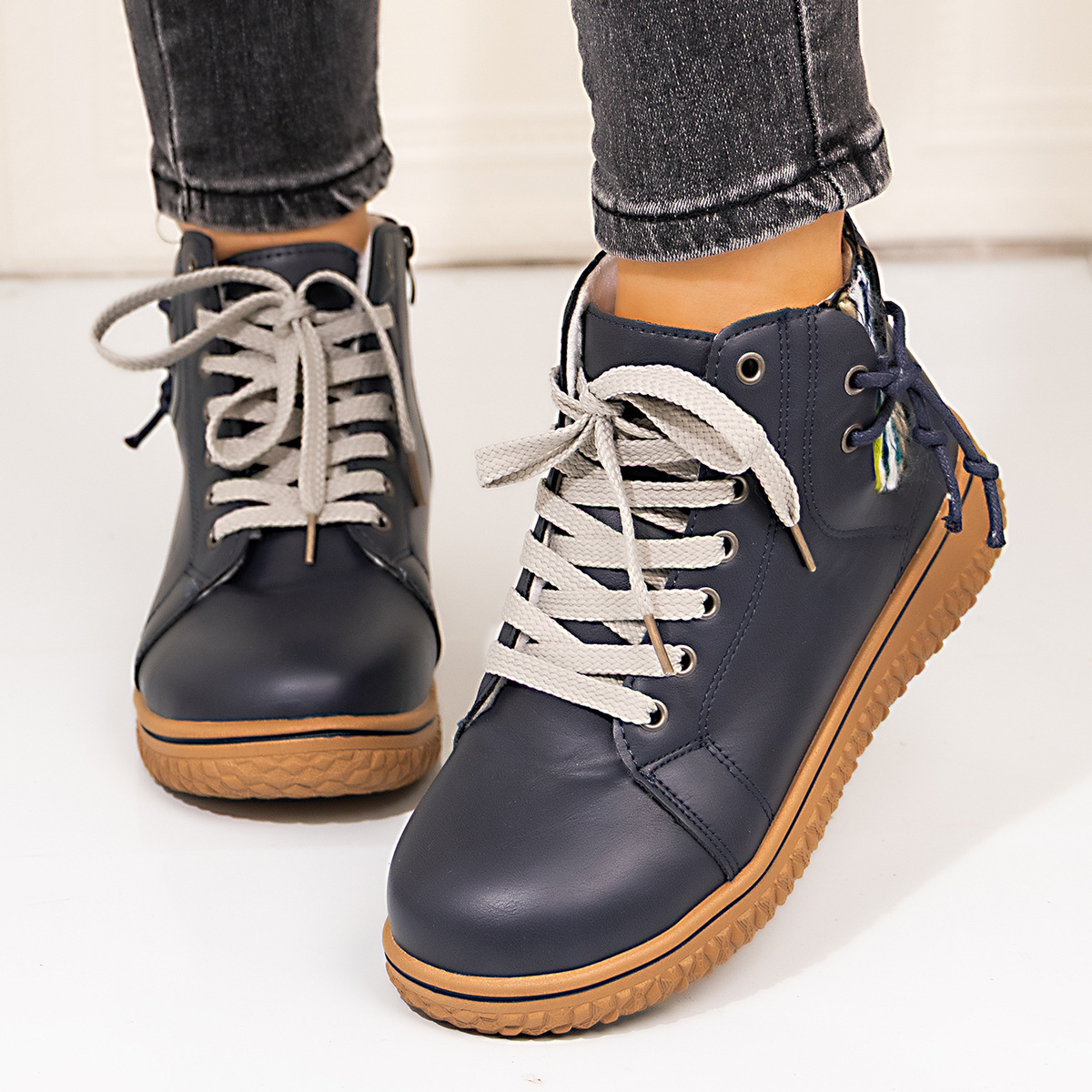PU Casual Shoes With Front Laces, Winter Cotton Boots - Image 43