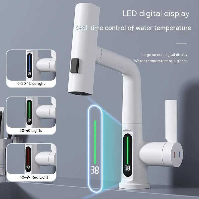 Intelligent Digital Display Faucet Pull-out Basin Faucet Temperature Digital Display Rotation - Image 1