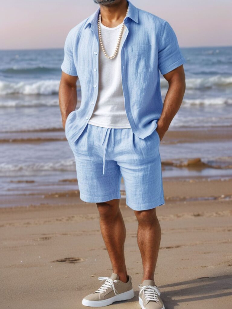 Men's Casual Linen Loose-Fit Button-Up Shirt With Lapel Collar