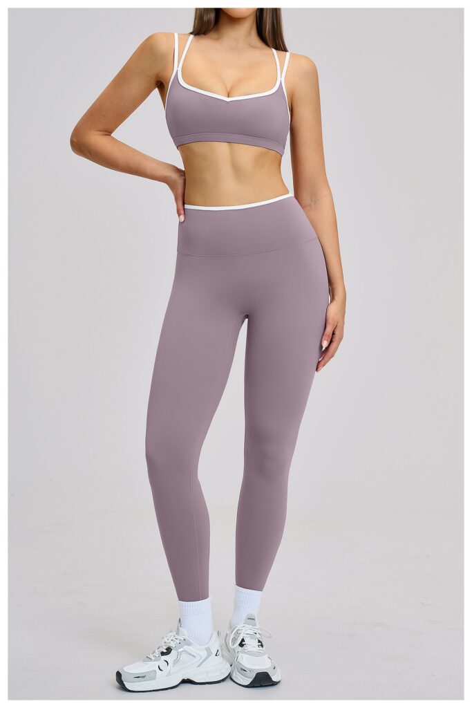Nude-Feel Yoga Pants High-Waist Contrasting Color Quick-Dry Trousers