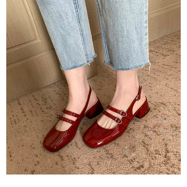 Women's Fashionable Retro Square-Toe Double-Breasted Sandals - Image 10