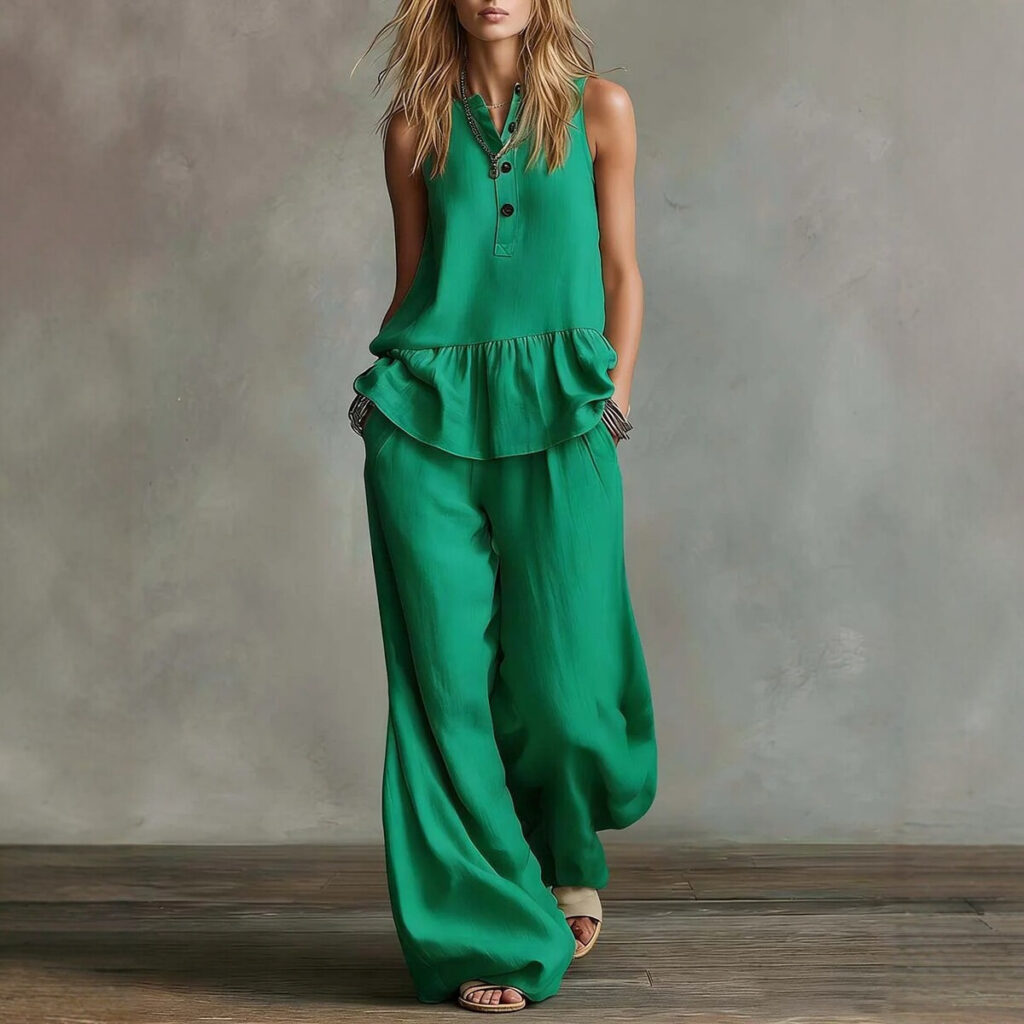 Loose-fitting Top And High-waisted Wide-leg Pants 2-piece Set