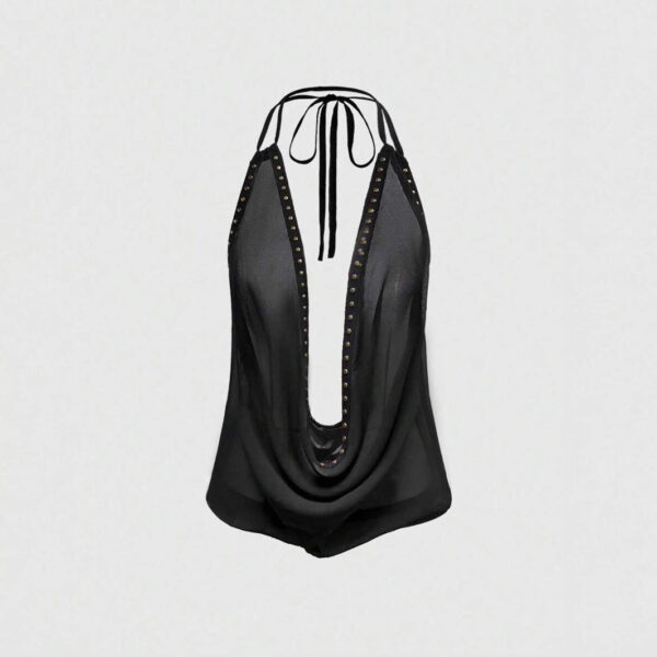 Solid-color Top With Studs Sexy Womens Clothing - Image 6