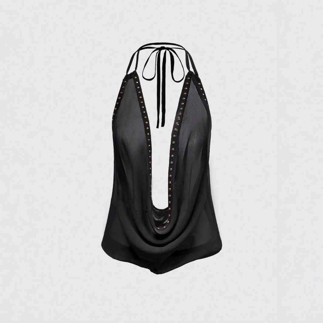 Solid-color Top With Studs Sexy Womens Clothing - Image 6