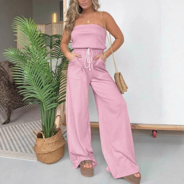 Womens Striped Tube Top Wide-Leg Jumpsuit - Image 8