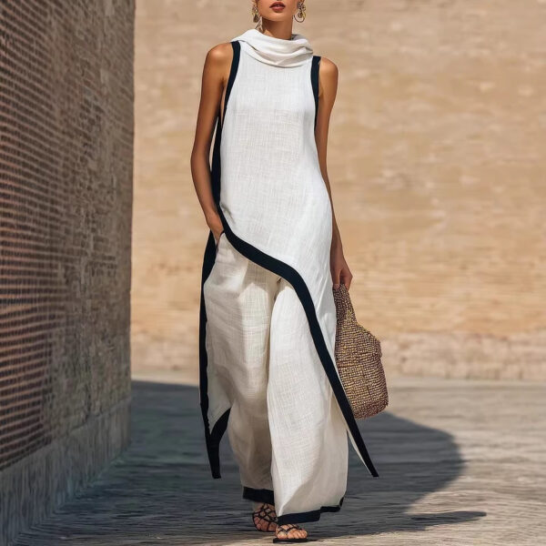Irregular-cut Hooded Sleeveless Set - Image 5