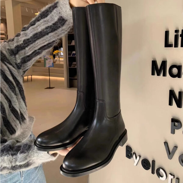 Knee-high Fleece-lined Round-toe Low-heeled With Side Zippers Womens High-rise Riding Boots - Image 2
