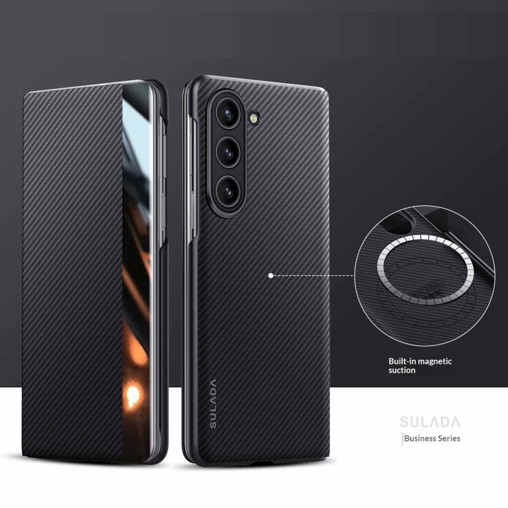 Carbon-fiber Leather Flip Case With Magnetic Card Slots For Phones