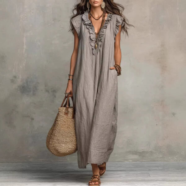 Women's Spring Summer Pocket Ruffle Elegant Dress - Image 10