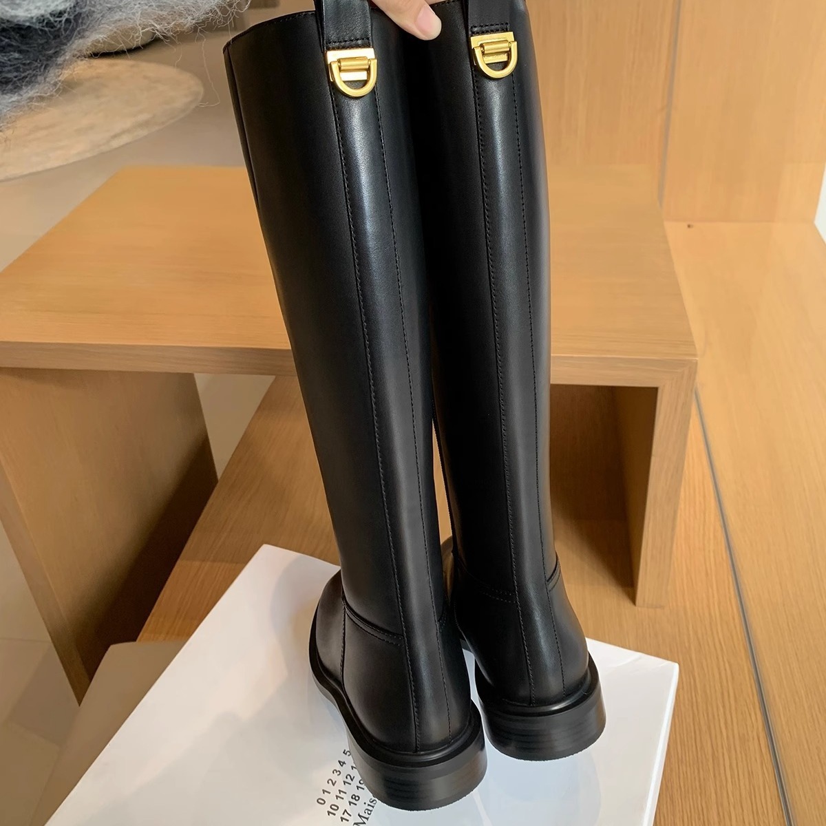 Knee-high Fleece-lined Round-toe Low-heeled With Side Zippers Womens High-rise Riding Boots - Image 1