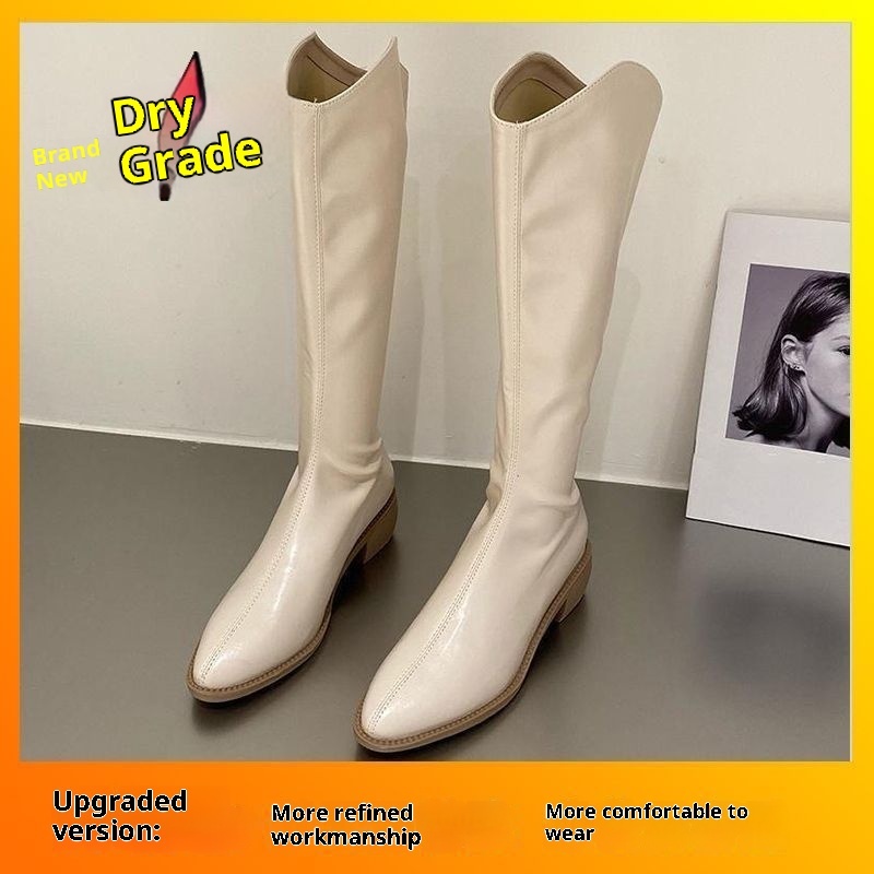 Fleece-lined Tall Chunky-heeled Pointed-toe Over-the-knee Riding Boots - Image 3