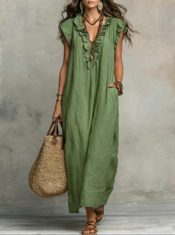 Women's Spring Summer Pocket Ruffle Elegant Dress - Image 8