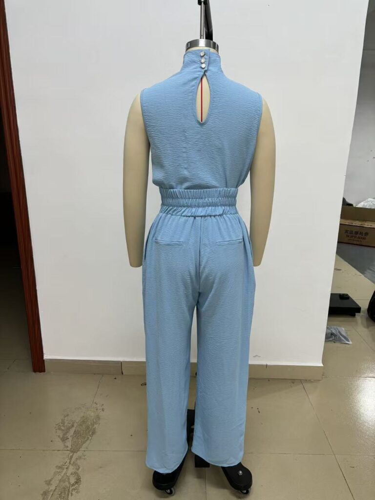 Womens Simple Cotton-Linen Blend Sleeveless Top And Wide-Leg Pants