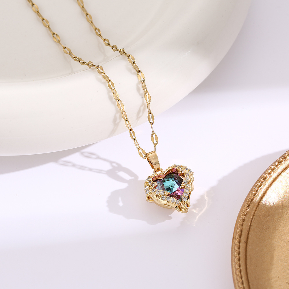 Ocean Heart Colorful Water-Gold Pendant Necklace For Women High-End Style - Image 9
