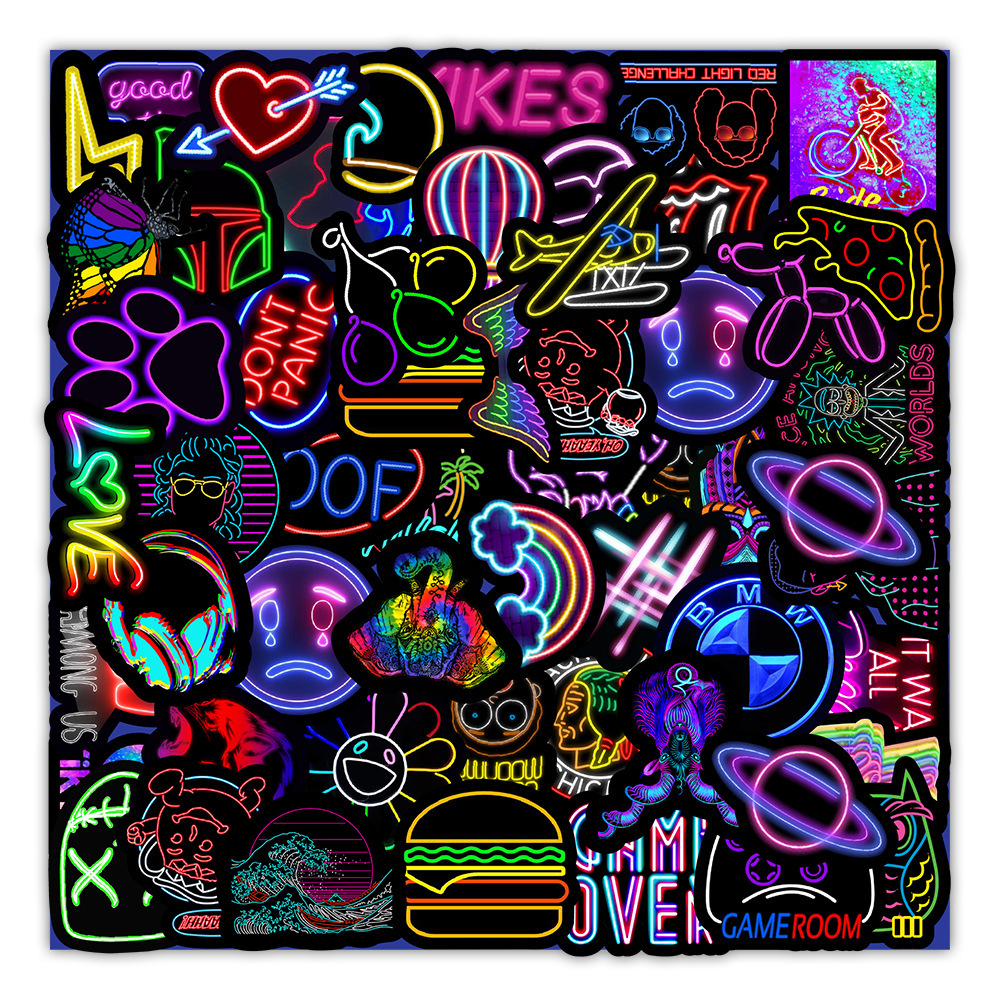 50 New Neon Stickers Car Trunk Phone Water Cup Decoration Stickers - Image 4