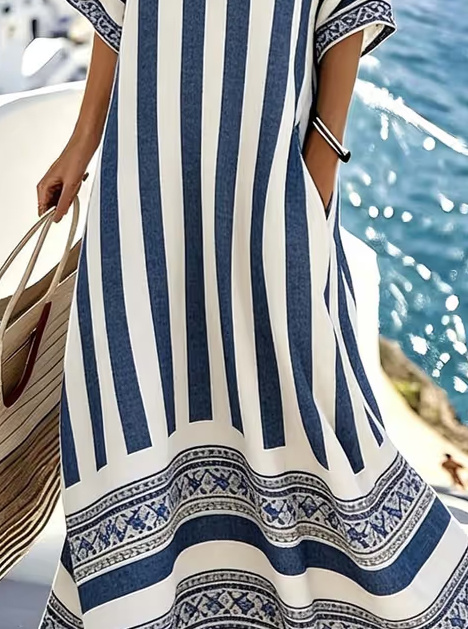 Women'S Casual Color-Block Striped Dress - Image 2
