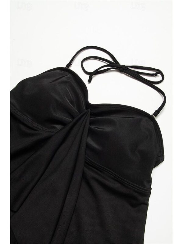 Womens Solid-Colored Mesh-Panel Halter Bikini - Image 7