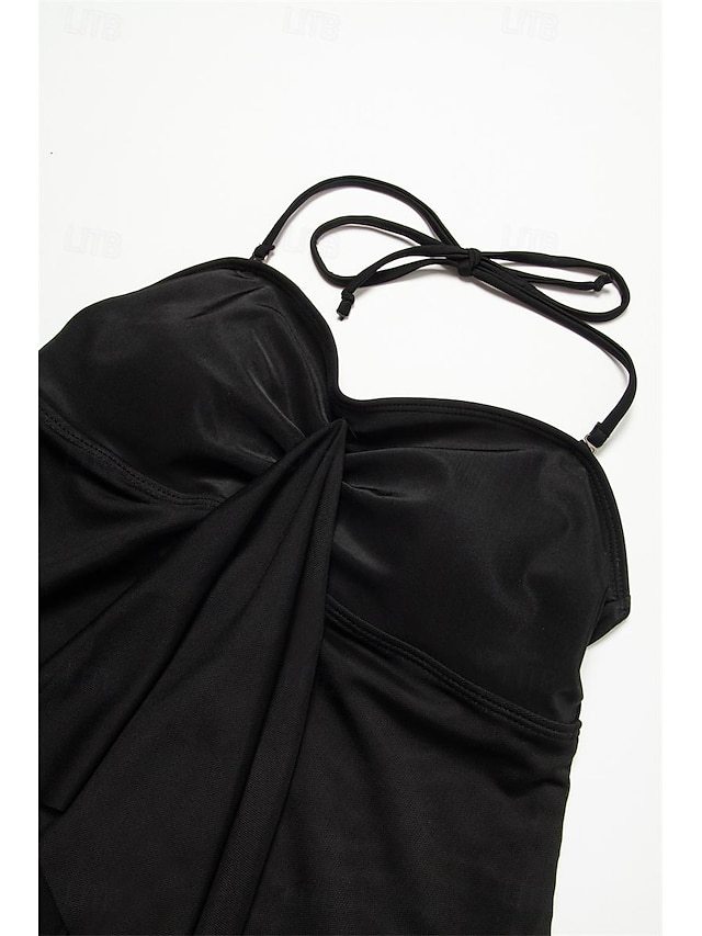 Womens Solid-Colored Mesh-Panel Halter Bikini - Image 7