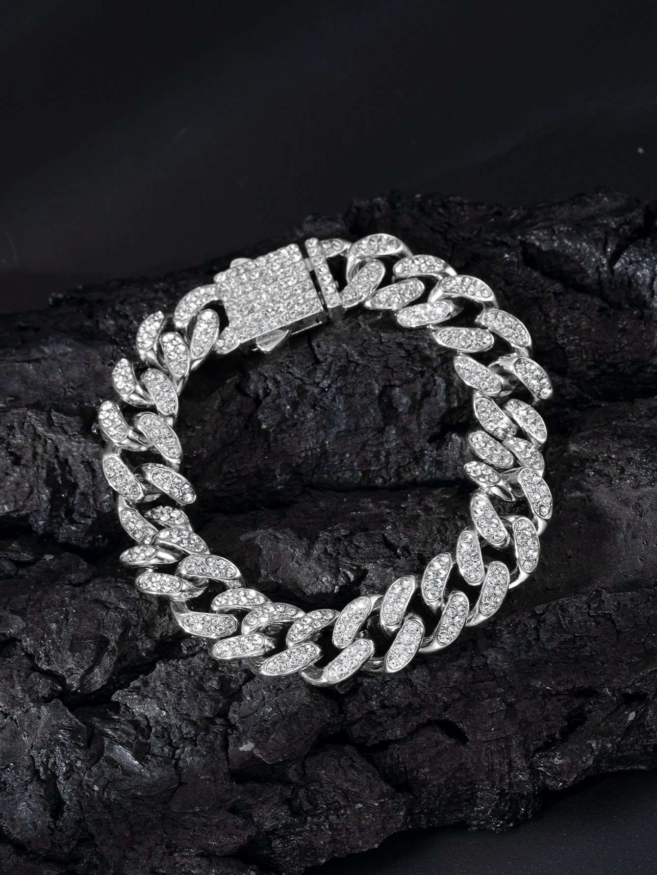 Spring Buckle Cuba Bracelet Alloy Full Diamond - Image 2