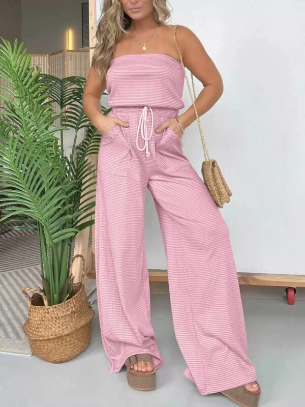 Womens Striped Tube Top Wide-Leg Jumpsuit - Image 3