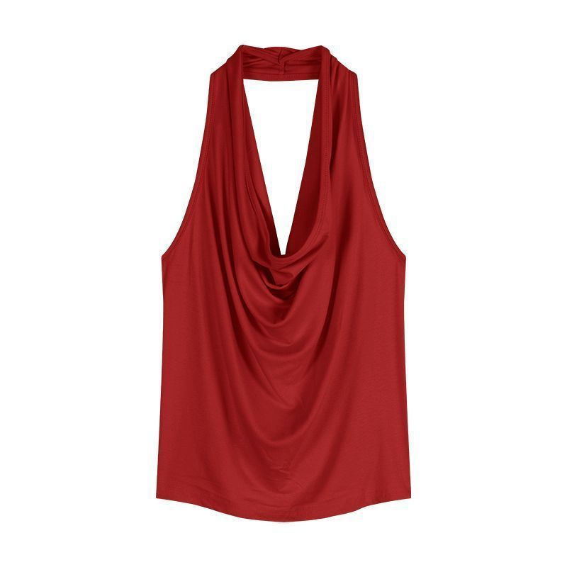 Red Backless Slash-Neck Sleeveless Tank Top Women
