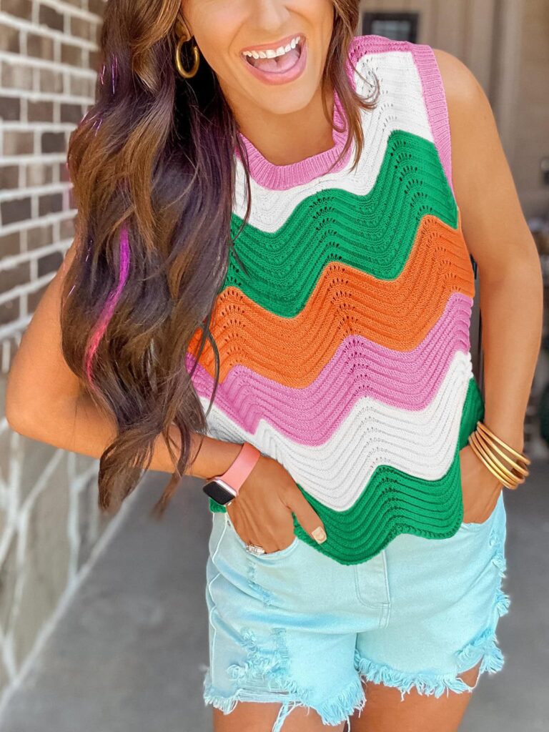 Summer Crew-Neck Knitted Top Dopamine Short Sleeves