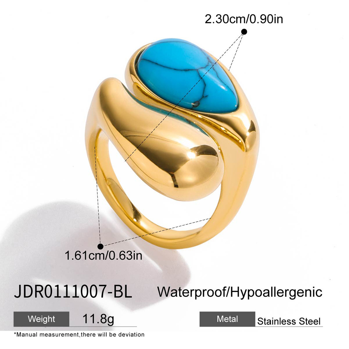 Versatile Fashionable Waterdrop-Inlaid Pearl Stainless Steel Open Ring - Image 4