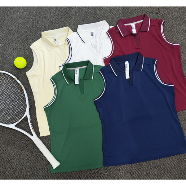Cross-border New Womens Tennis Outfit T-shirt With A Turn-down Collar And No Sleeves - Image 3