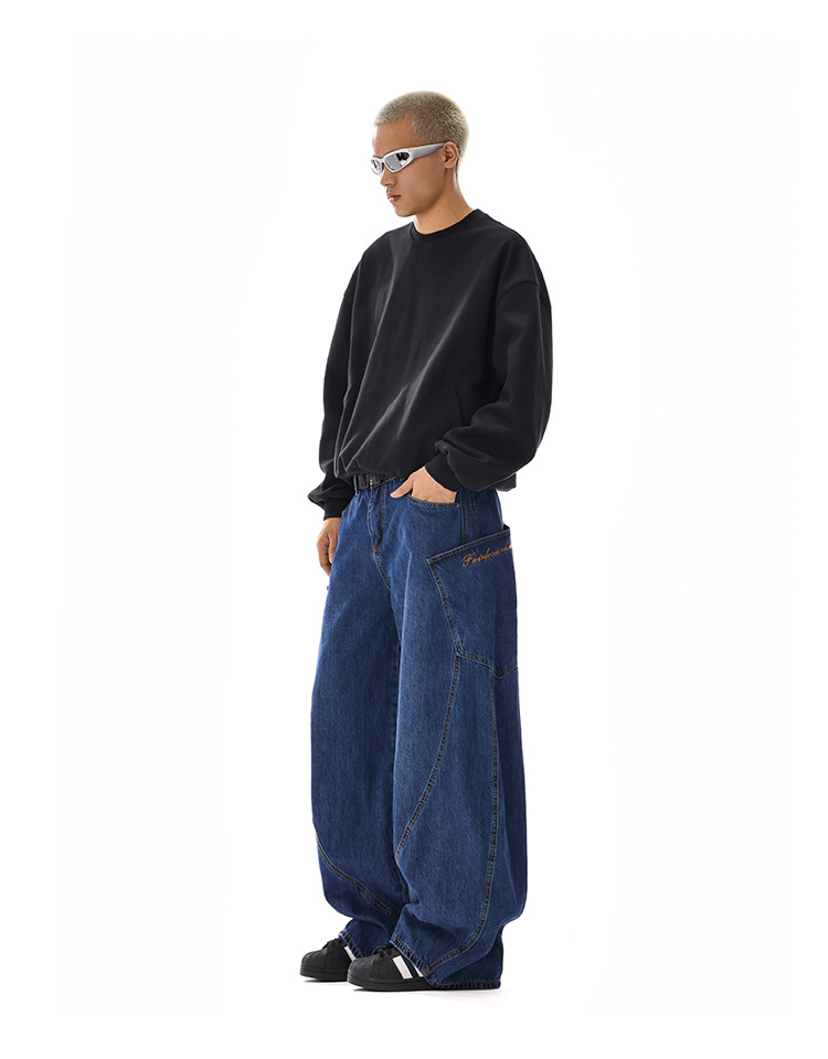American-style Vintage Design Scimitar Workwear Jeans For Men And Women - Image 12