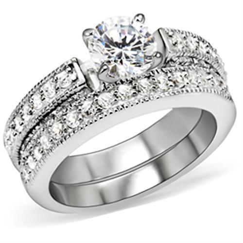 5X016 - Rhodium Brass Ring with AAA Grade CZ  in Clear - Image 4