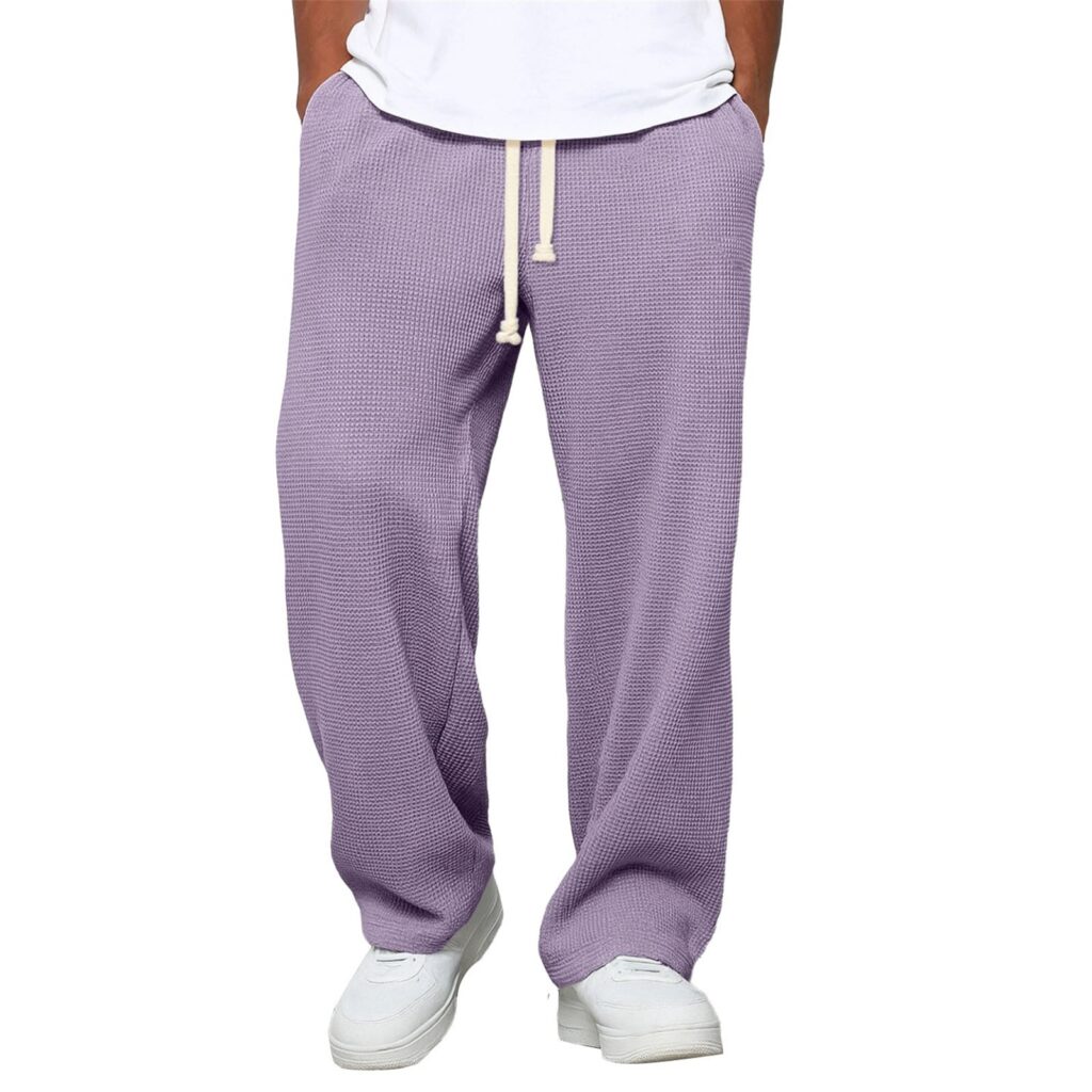 Mens Relaxed-fit Waffle-knit Wide-leg Athleisure Pants