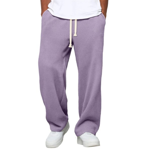 Mens Relaxed-fit Waffle-knit Wide-leg Athleisure Pants - Image 14