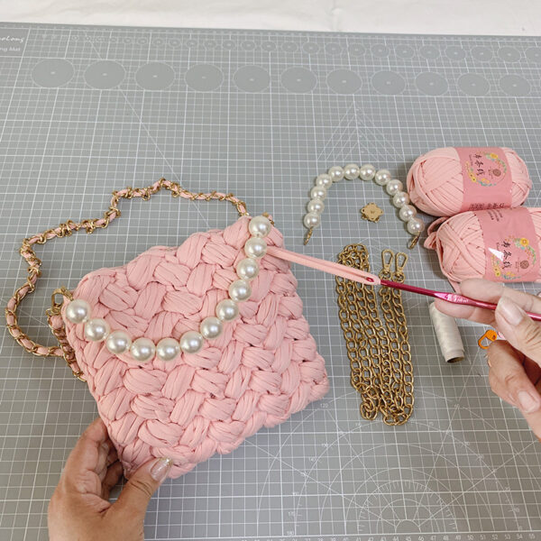 DIY Craft Kit Yarn, Crochet Hook, And Fabric Strips For Making A ShoulderCrossbody Bag - Image 8