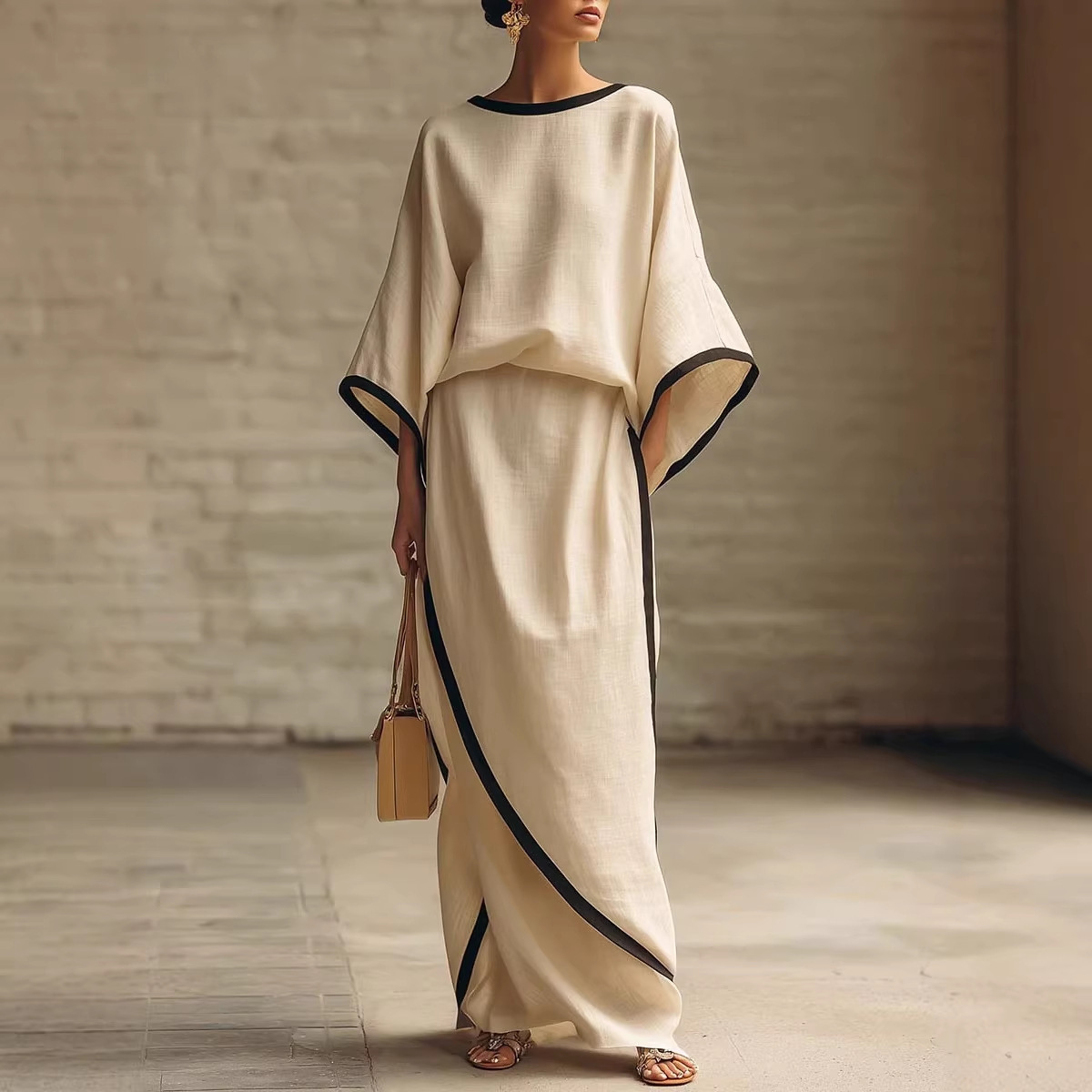 Loose-fitting Womens Batwing-sleeve Robe And Wide-leg Pants Two-piece Set - Image 1