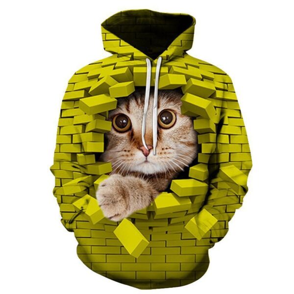 Couples Hoodie With 3D Digital Cat Print - Image 90