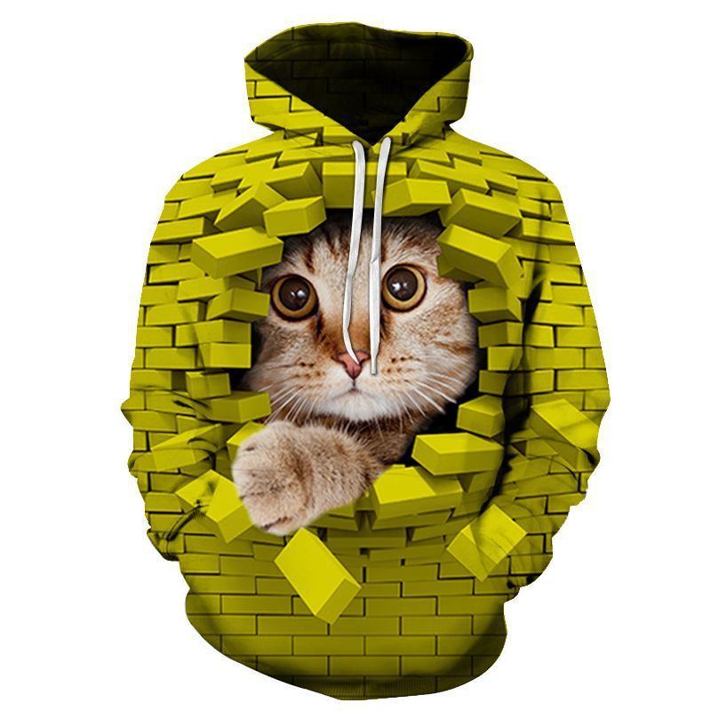 Couples Hoodie With 3D Digital Cat Print - Image 3