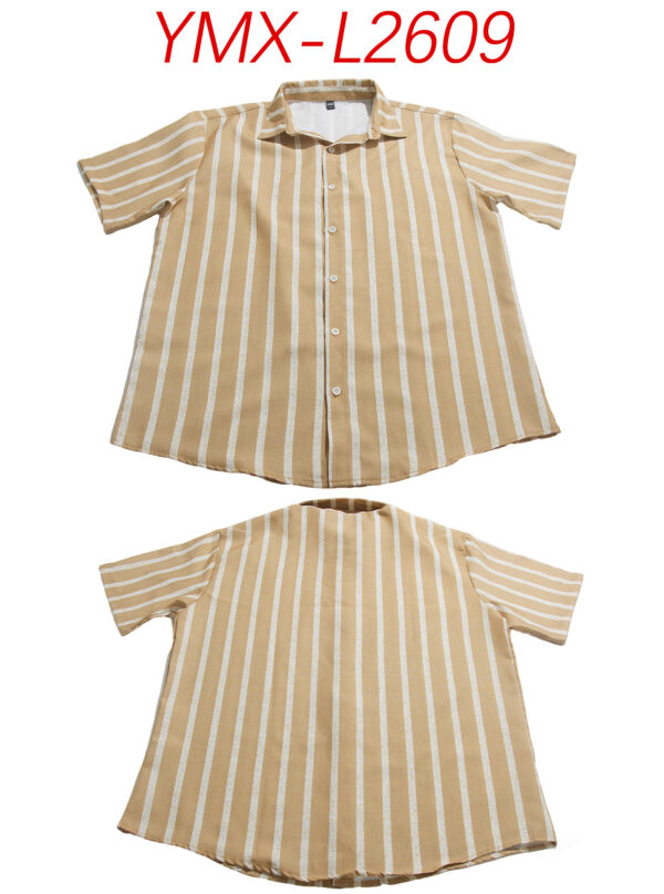 Men's Plus-Size Light Mature Lapel Striped Short-Sleeve Shirt - Image 18