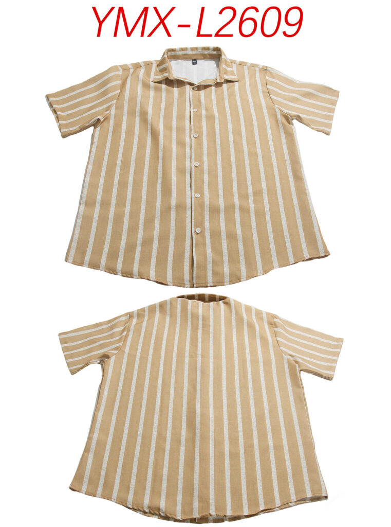 Men's Plus-Size Light Mature Lapel Striped Short-Sleeve Shirt