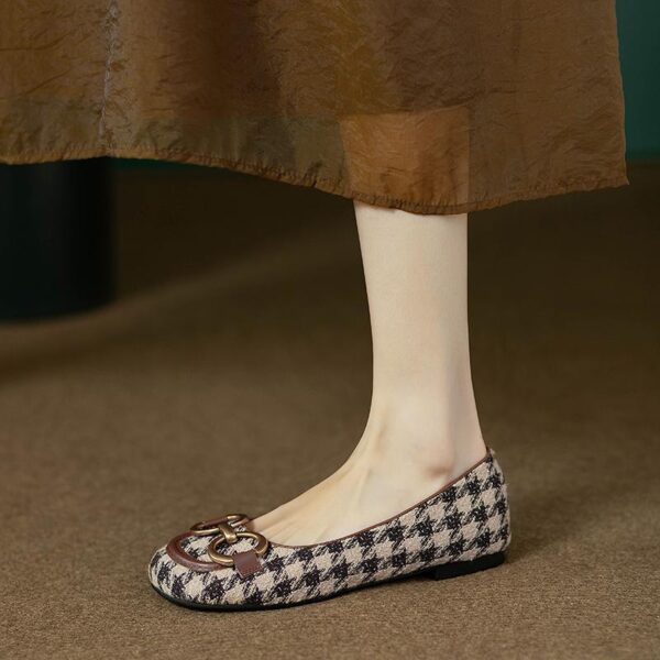 Women's Retro Metal-Buckle Square-Toe Flat Shoes - Image 9