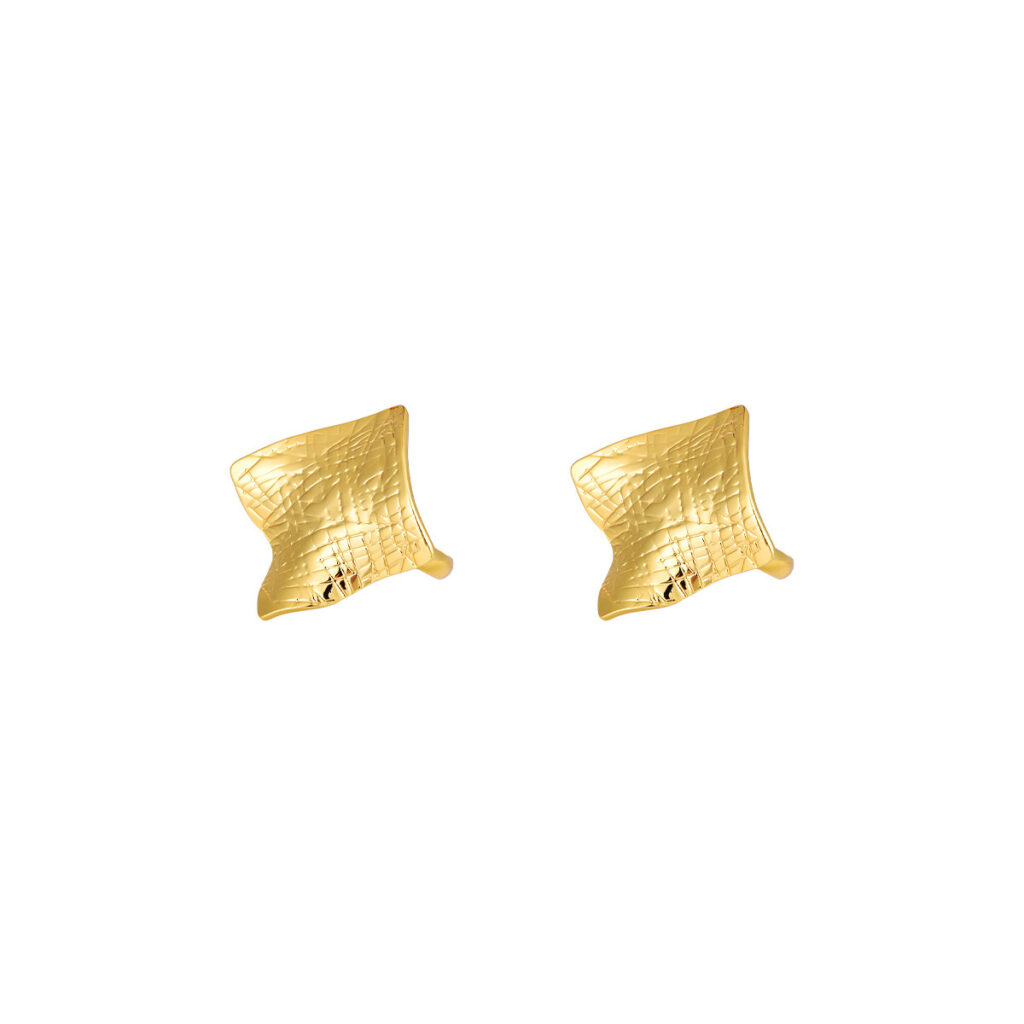 1 Piece Women's Statement Ring, Gold-Tone Stainless Steel Crinkled Geometric Design, Niche Trendy Brand Premium Irregular Textured Index Finger Ring