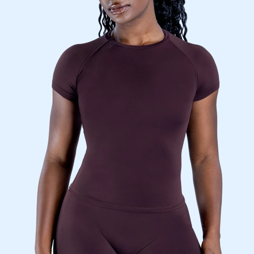 Figure-flattering Seamless Knit Short-sleeve Top For Fitness And Yoga